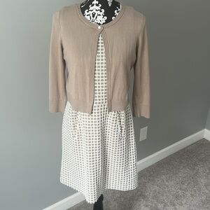 Tyler Boe Brown and White Sleeveless A-Line Dress with matching cardigan